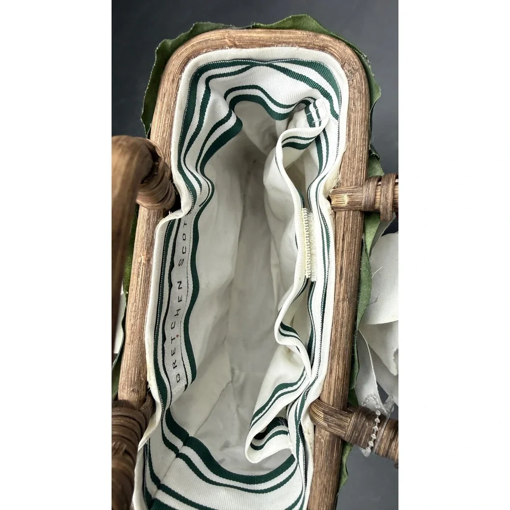 Gretchen Scott Green Leaf White Flower Garden Tote Bag Wood Handles